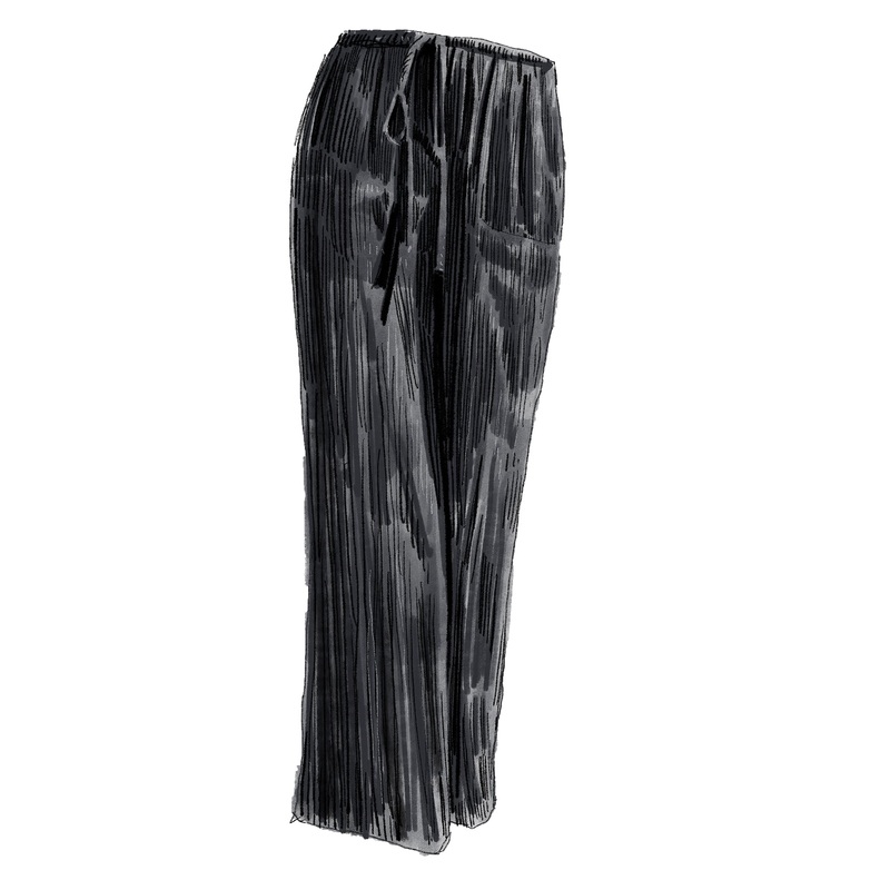 Drawcord Crinkle Pants Jet Black