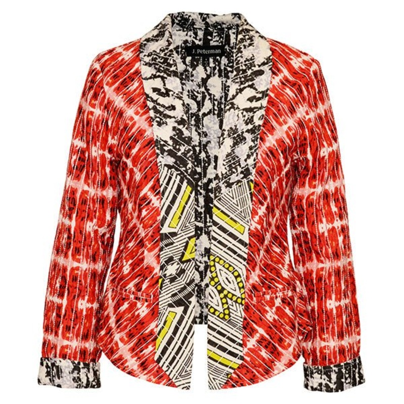 Multi Colored Shawl Blazer Red Print