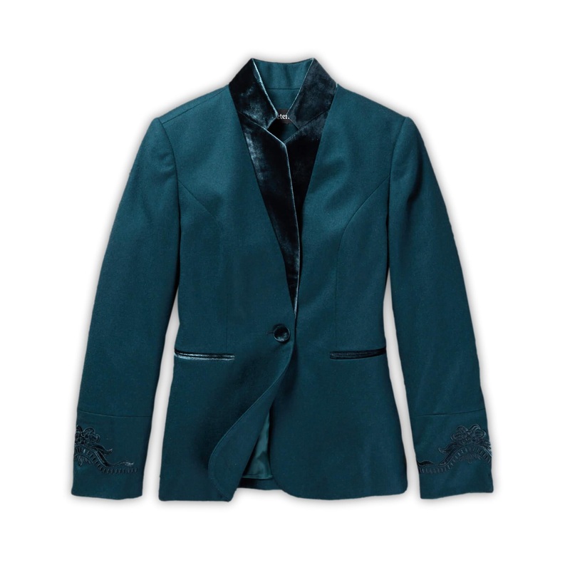 Velvet-Trimmed Blazer Evergreen
