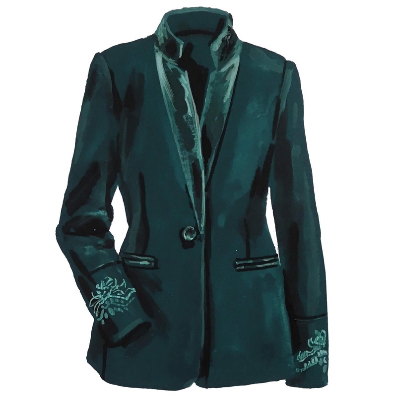 Velvet-Trimmed Blazer Evergreen