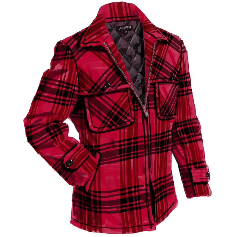 Double-Shoulder Mackinaw Coat Black Red Plaid