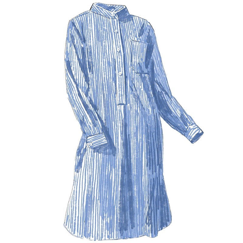 Striped Poplin Nightshirt Blue White