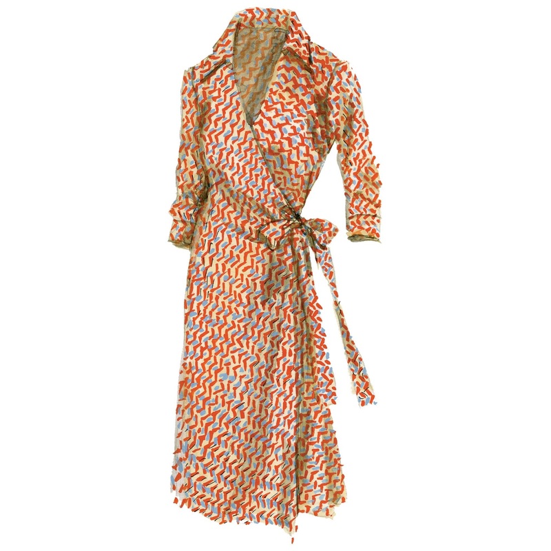 Stylish Wrap Dress Orange Geo