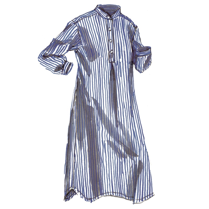 Marie Antoinette Striped Nightshirt Blue White Stripe