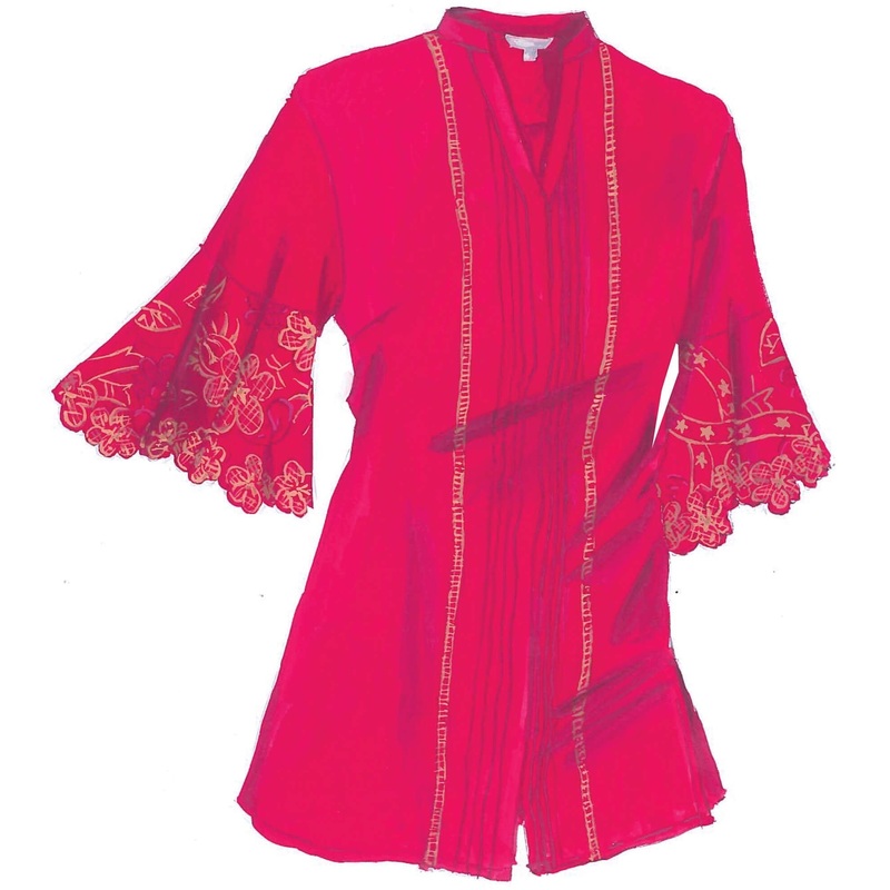 Embroidered Sleeve Tunic Hot Pink