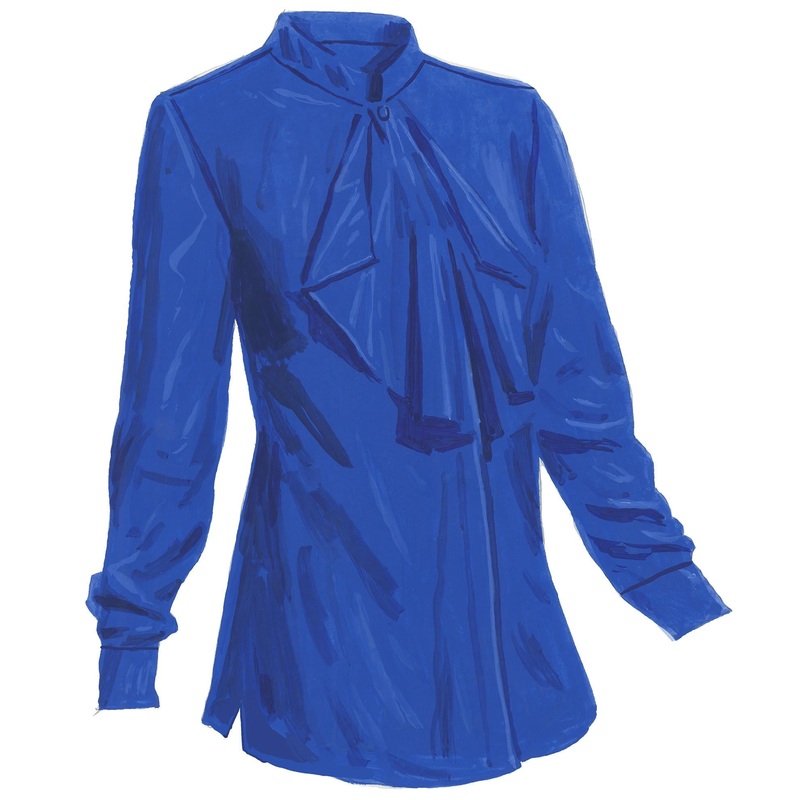 The High-neck Ruffle Blouse Blue