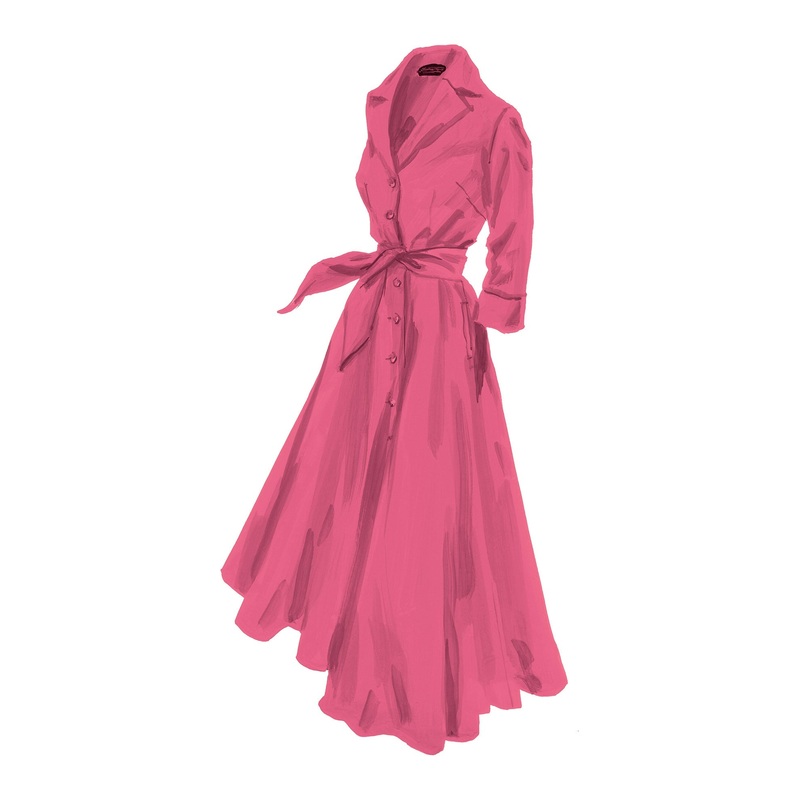 The Long-Sleeve 1947 Dress Dark Watermelon Pink