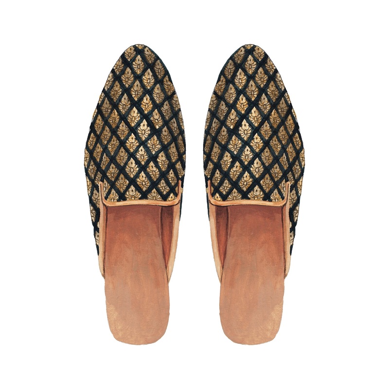 Banasari Jacquard Mule Black Gold