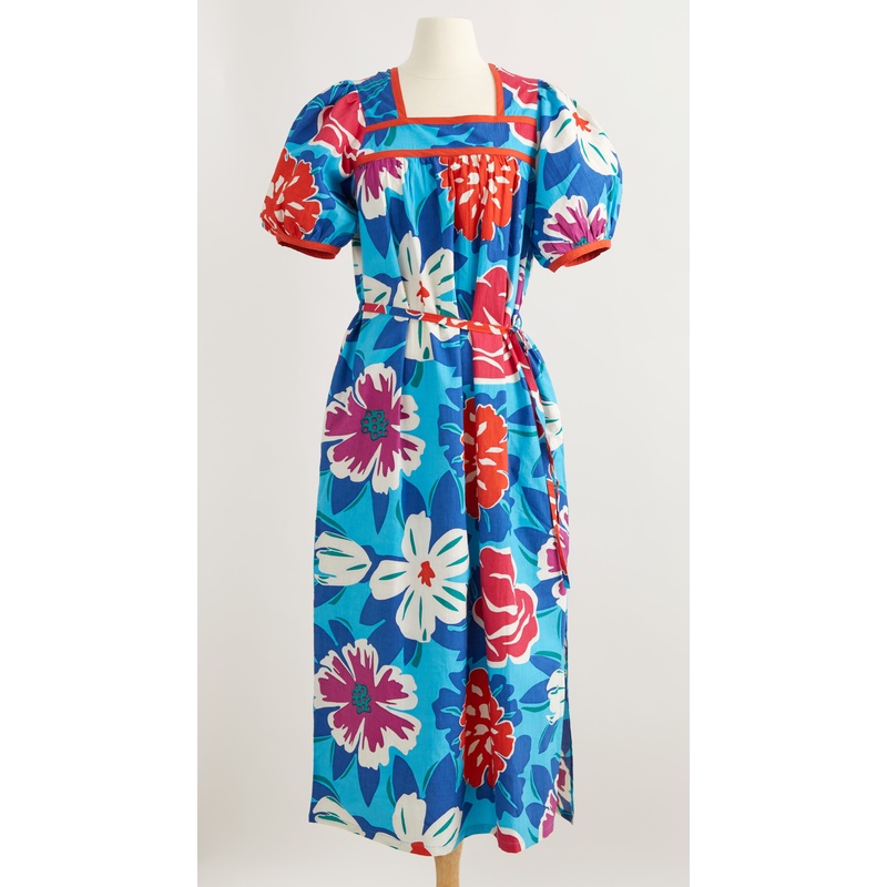 1970s Floral Dress Blue Floral