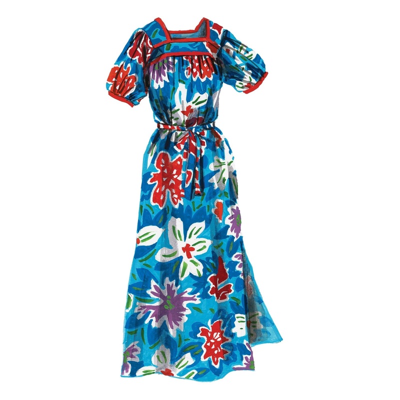 1970s Floral Dress Blue Floral