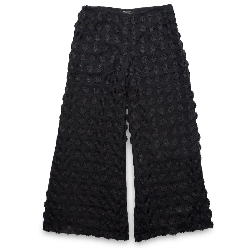 Floral Applique Palazzo Pants Black