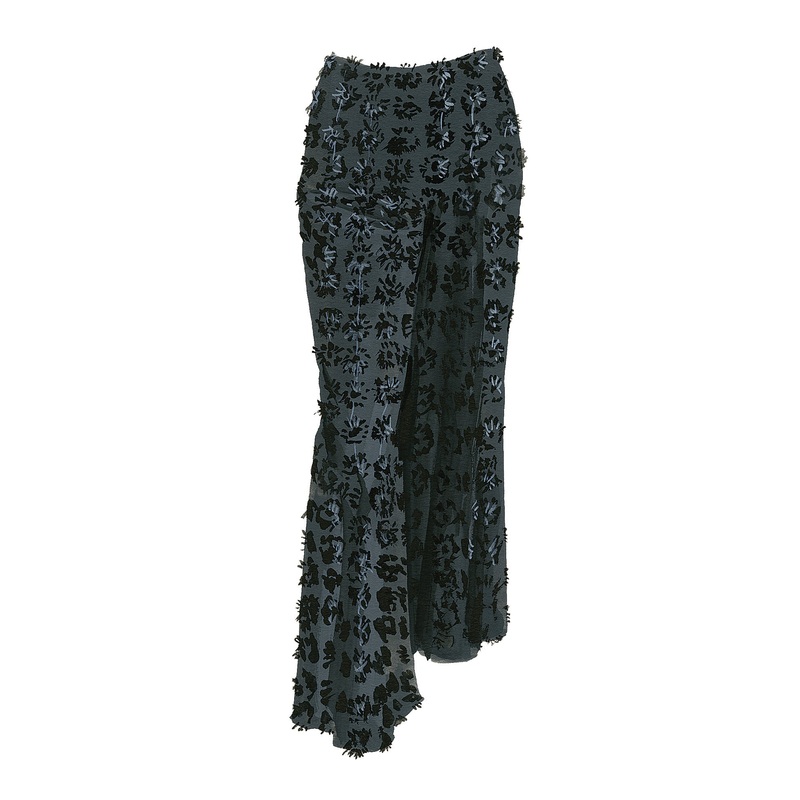 Floral Applique Palazzo Pants Black