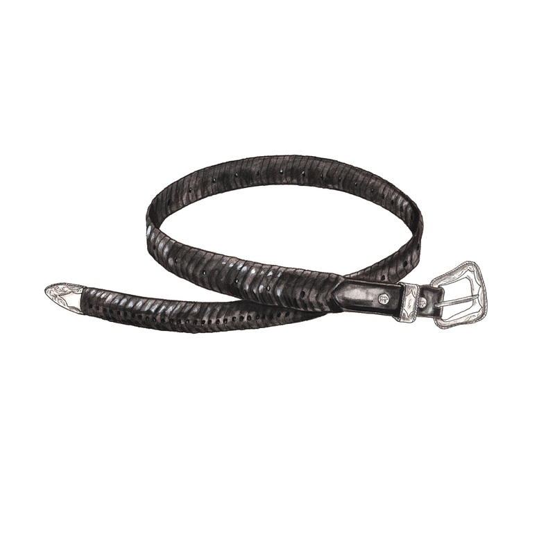 Western Engraved Belt Black Silver