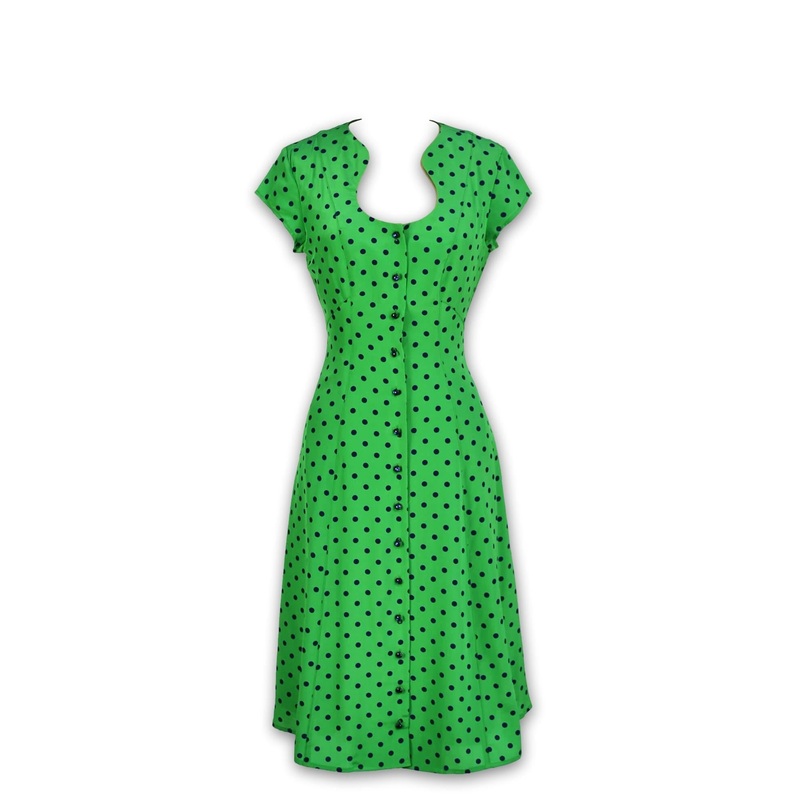 Polka Dot Button Front Dress Green Navy