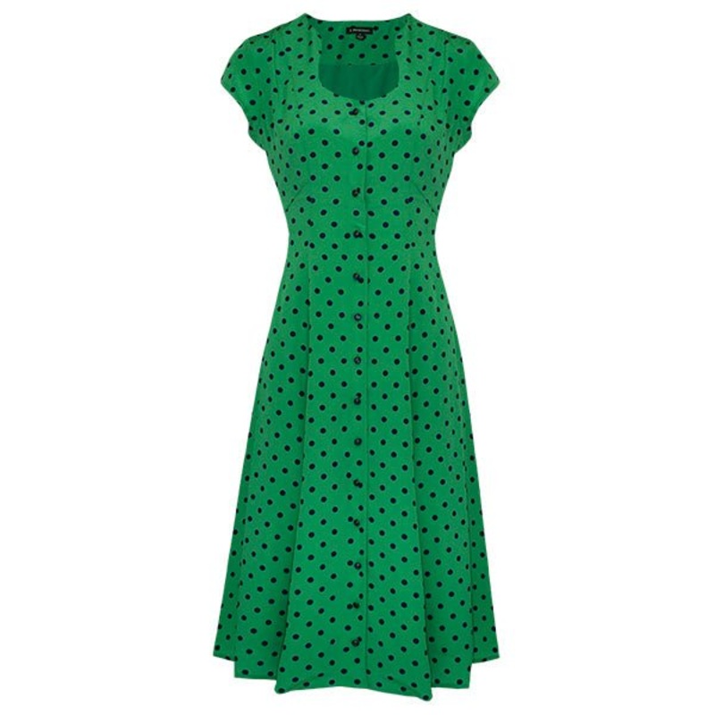 Polka Dot Button Front Dress Green Navy
