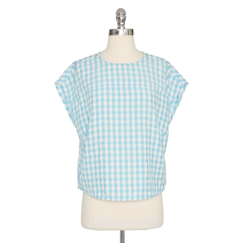 1950s Blouse Blue White Gingham