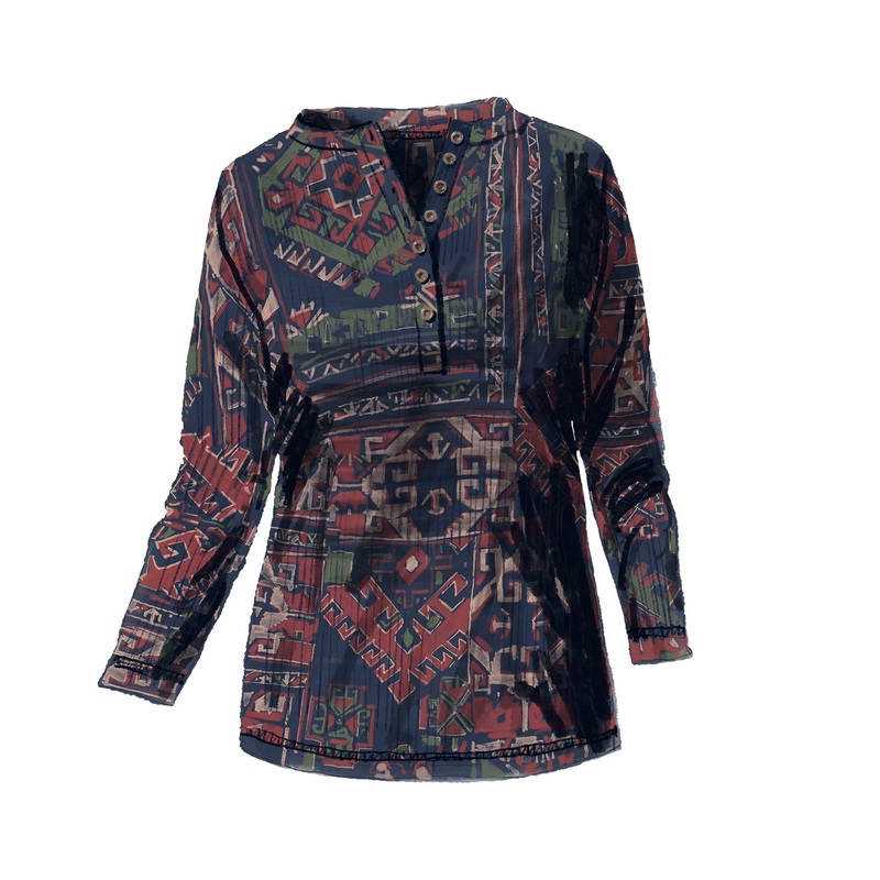 Aztec Print Henley Blue Red White