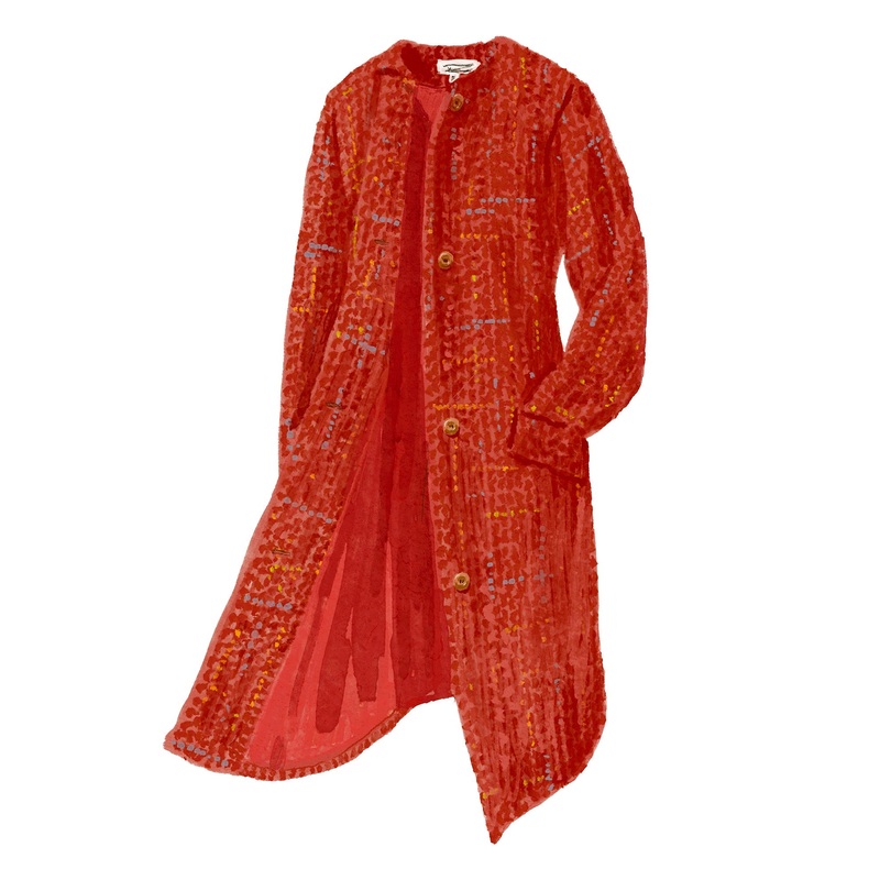 Crew Neck Car Coat Red Melange