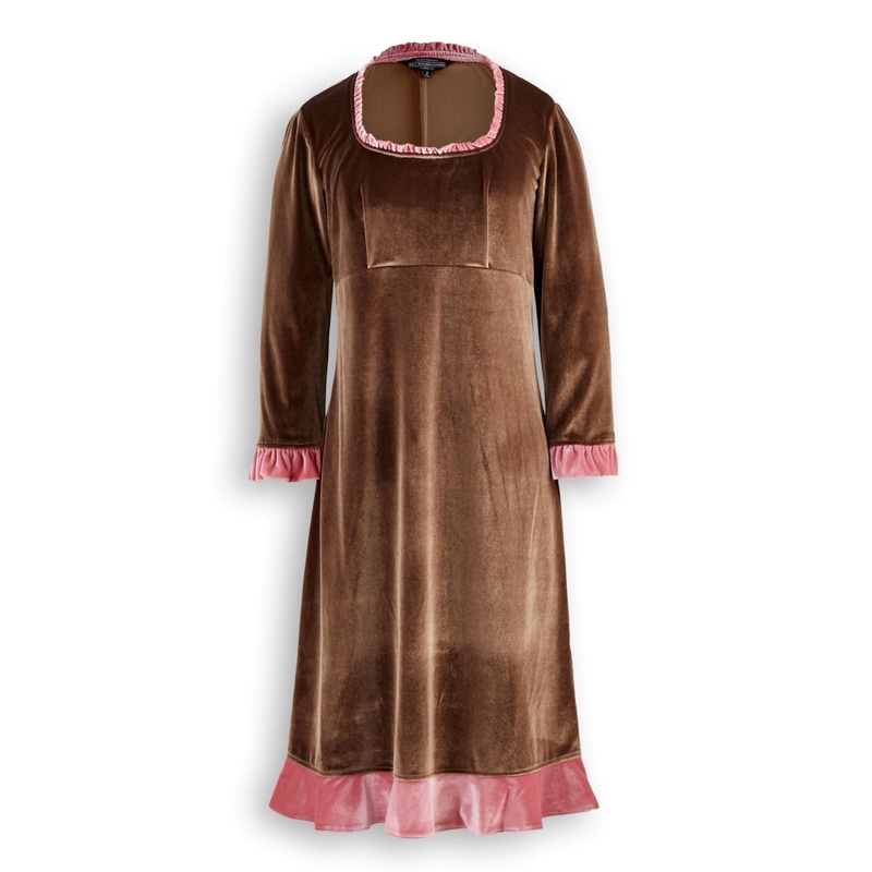 Velvet Babydoll Dress Brown