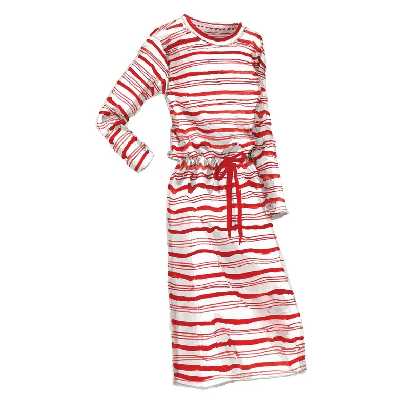 West Tisbury Drawcord Dress Red White Stripe