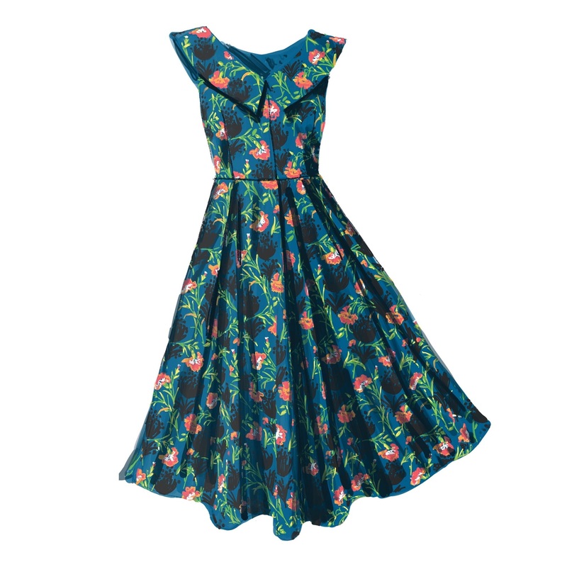 1959 Party Dress Blue Floral