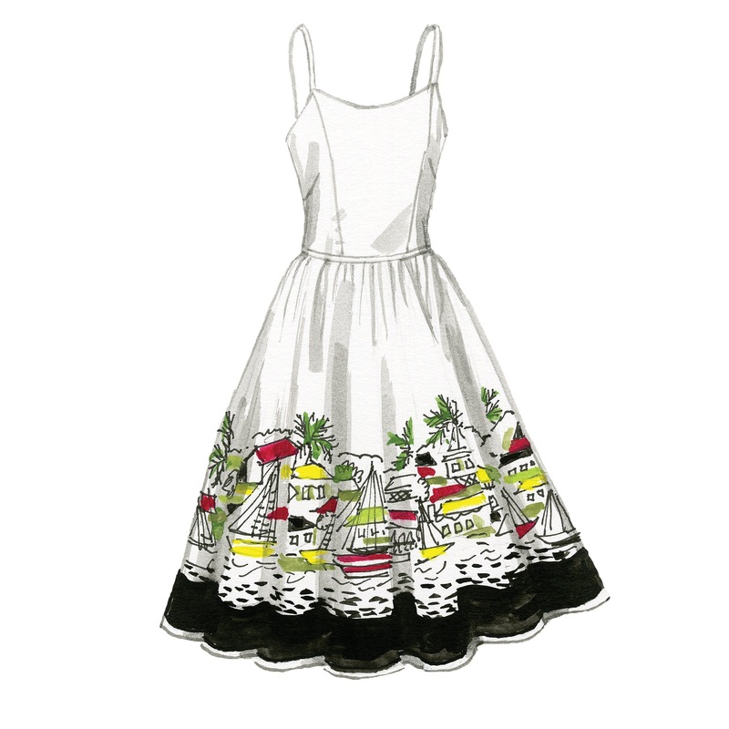 Seascape Fit and Flare Dress Black White