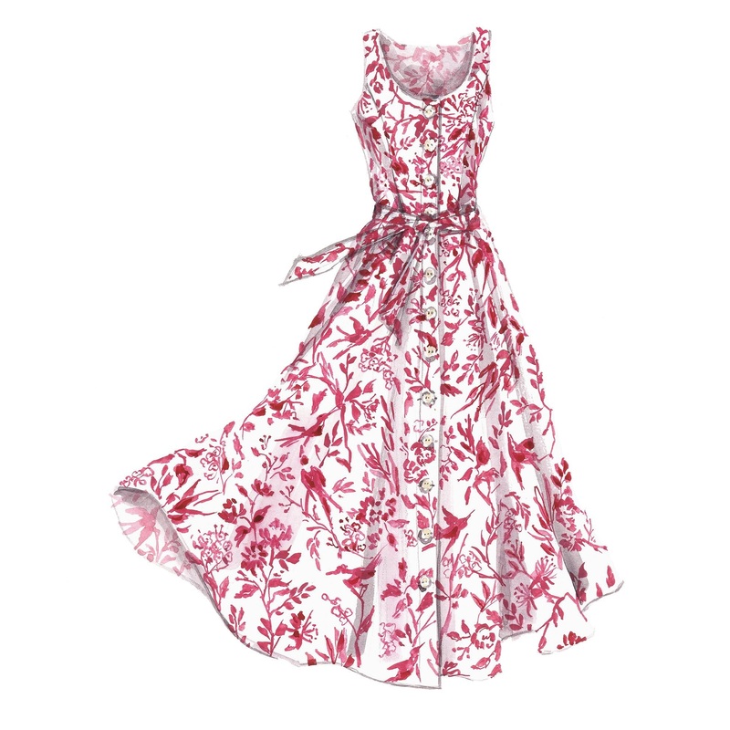 Toile Print Dress Red