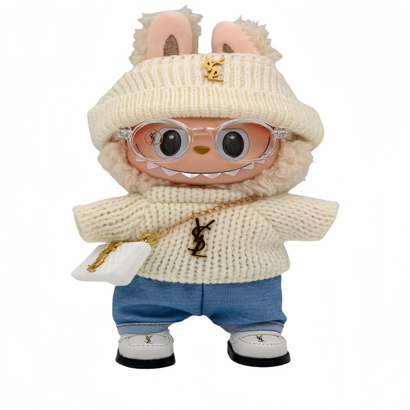 Pop Mart 17cm Labubu Doll Clothes  Chic YSL-Inspired Designer Outfit 6-Piece Set  Fits Gen 1/2/3 (Clothes Only, Doll Not Included)-12 set-6-piece-1