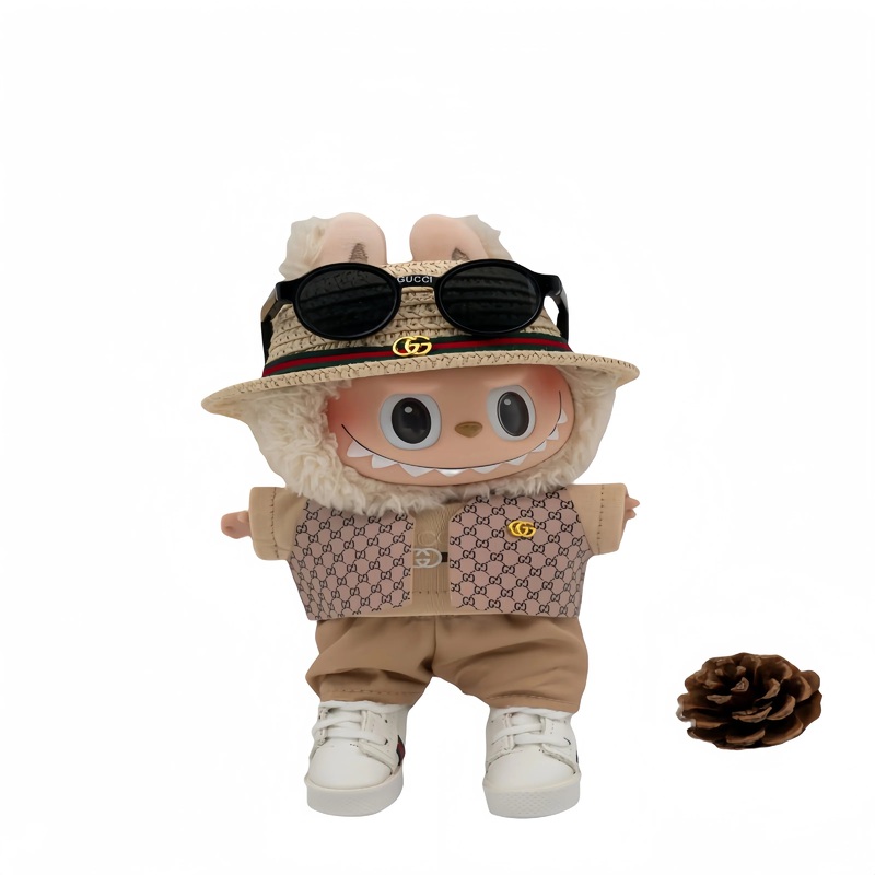Pop Mart 17cm Labubu Doll Clothes  Luxury LV-Inspired Layered Streetwear Outfit 6-Piece Set with Vest  Fits Gen 1/2/3 (Clothes Only, Doll Not Included)-13 Tea-6-piece set