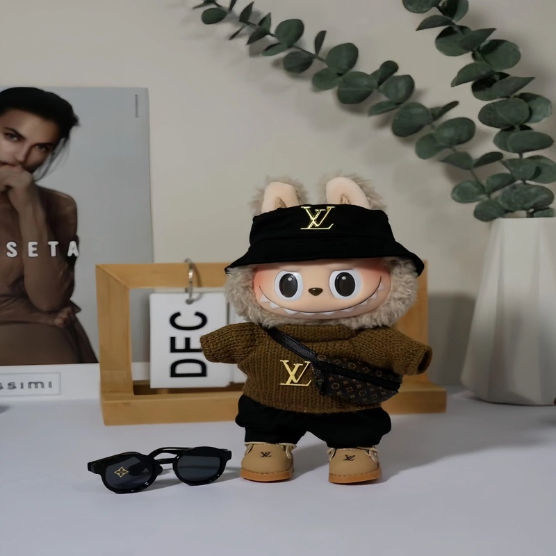 Pop Mart 17cm Labubu Doll Clothes Luxury LV-Inspired Streetwear Outfit 6-Piece Set Fits Gen 1/2/3 (Clothes Only, Doll Not Included)-08 lv-set-6-piece