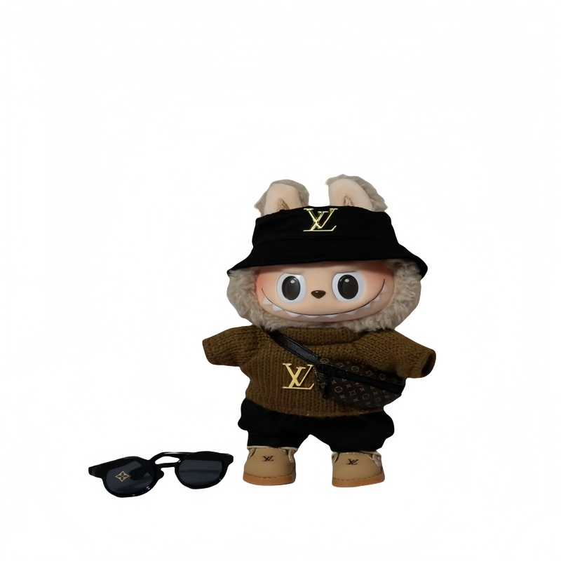 Pop Mart 17cm Labubu Doll Clothes  Luxury LV-Inspired Streetwear Outfit 6-Piece Set  Fits Gen 1/2/3 (Clothes Only, Doll Not Included)-08 lv-set-6-piece
