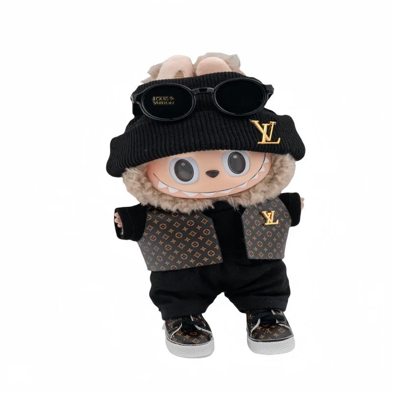 Pop Mart 17cm Labubu Doll Clothes  LV-Inspired Designer Jacket 6-Piece Luxury Fashion Set  Fits Gen 1/2/3 (Clothes Only, Doll Not Included)-11 White-5-piece-set