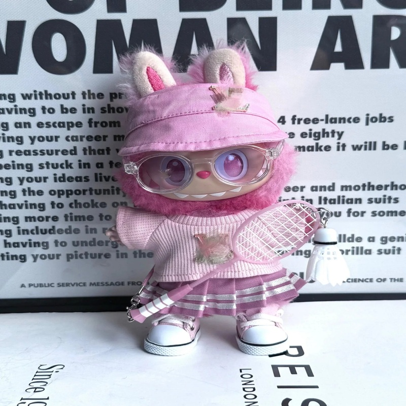 Pop Mart 17cm Labubu Doll Clothes Trendy Pink Badminton Outfit 7-Piece Set Fits Gen 1/2/3 (Doll Not Included)-02 Pink (6-Piece Set)