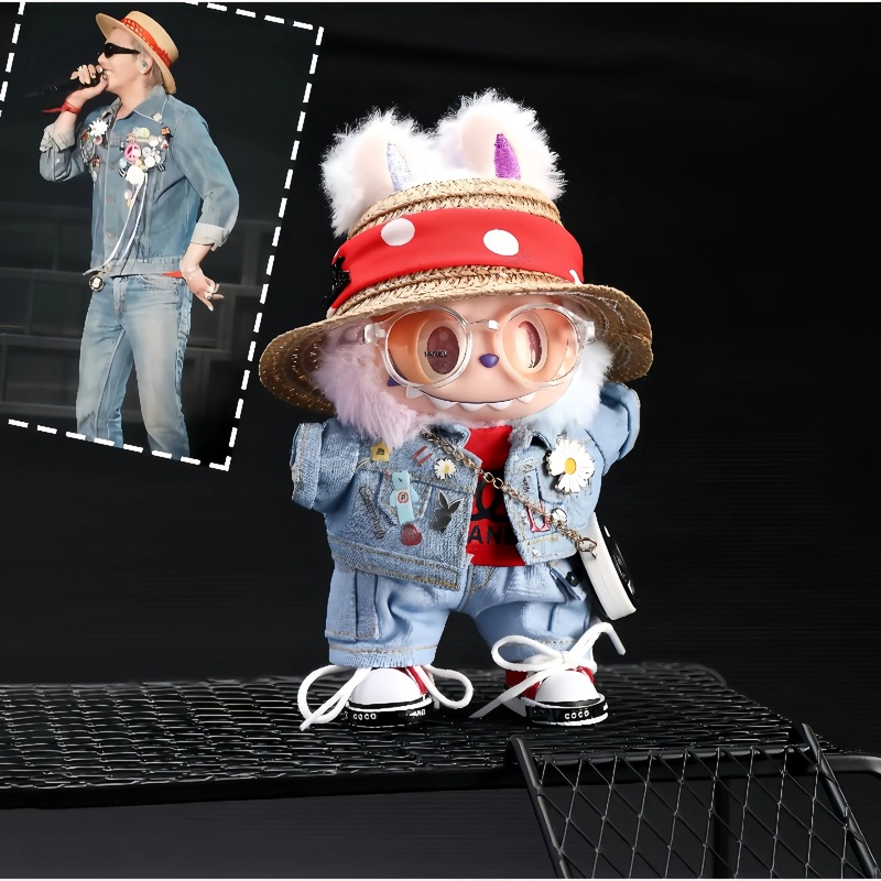 Pop Mart Labubu 1/2/3 Gen Doll Clothes GD Concert Style Denim 6-Piece Set (Clothes Only)