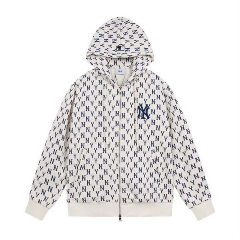 MLB Official Monogram Zip-Up Hoodie  Unisex Retro Streetwear Sweatshirt Blue