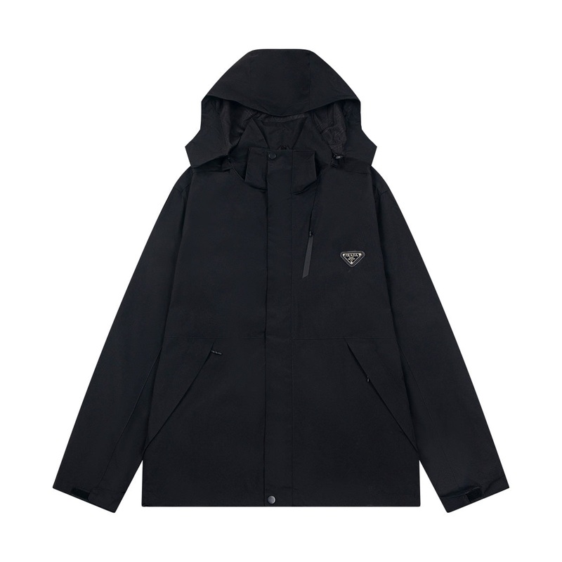 PRADA 1F5 Windbreaker Jacket Unisex Detachable Hood Casual Outerwear