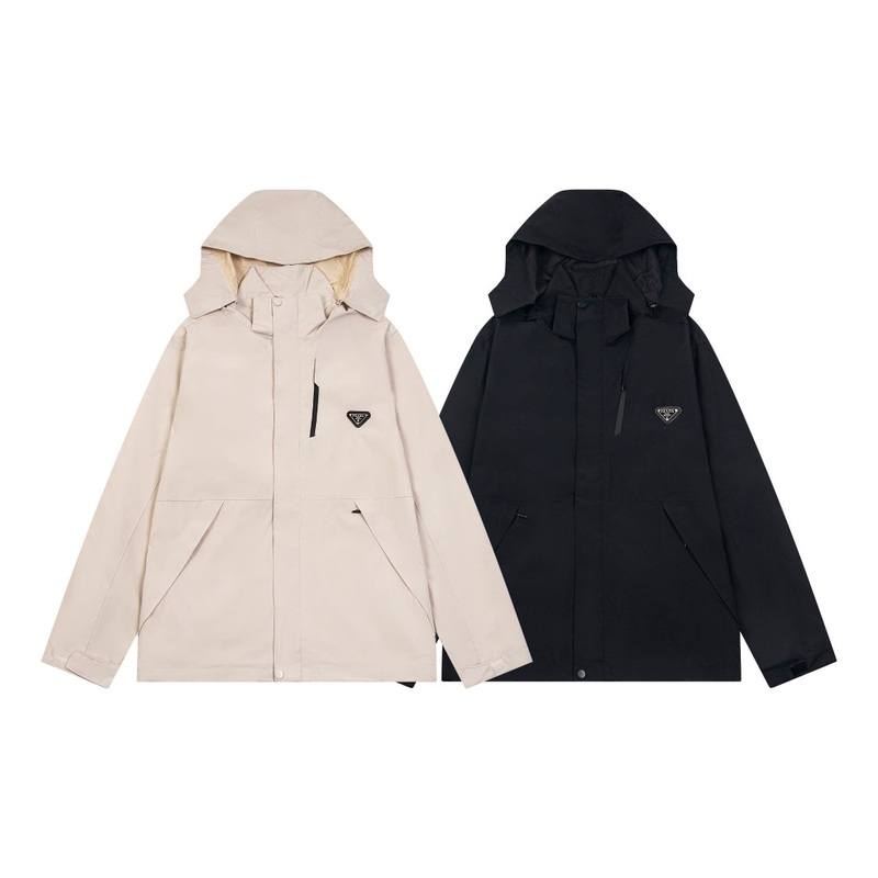 PRADA 1F5 Windbreaker Jacket  Unisex Detachable Hood Casual Outerwear