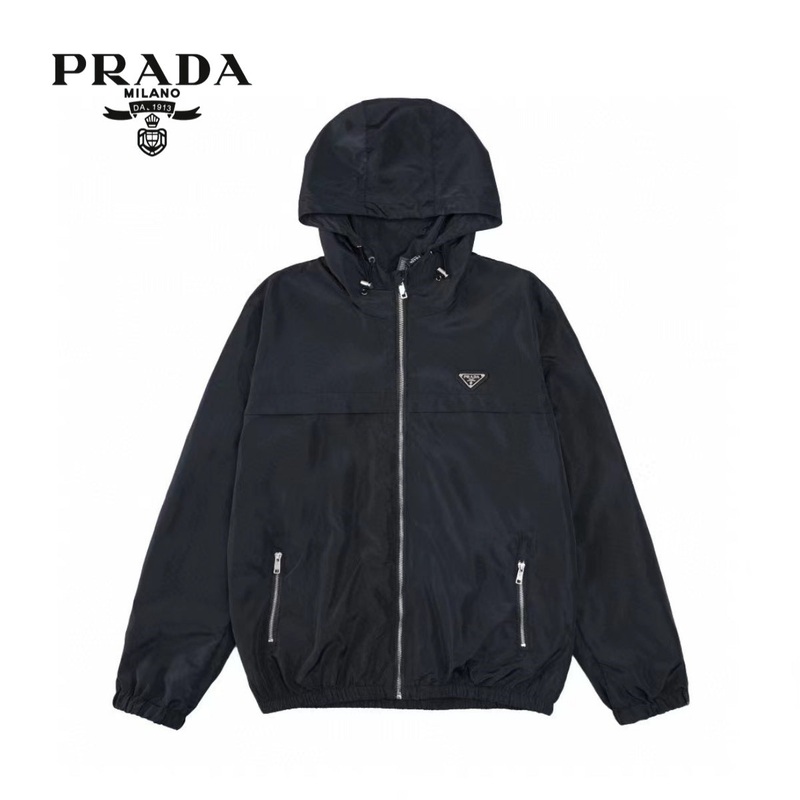 PRADA Classic Re-Nylon Badge Zip Jacket Unisex Reversible Outerwear Blue