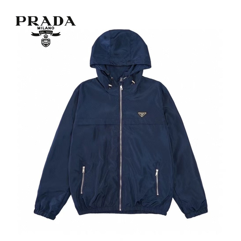 PRADA Classic Re-Nylon Badge Zip Jacket  Unisex Reversible Outerwear Blue
