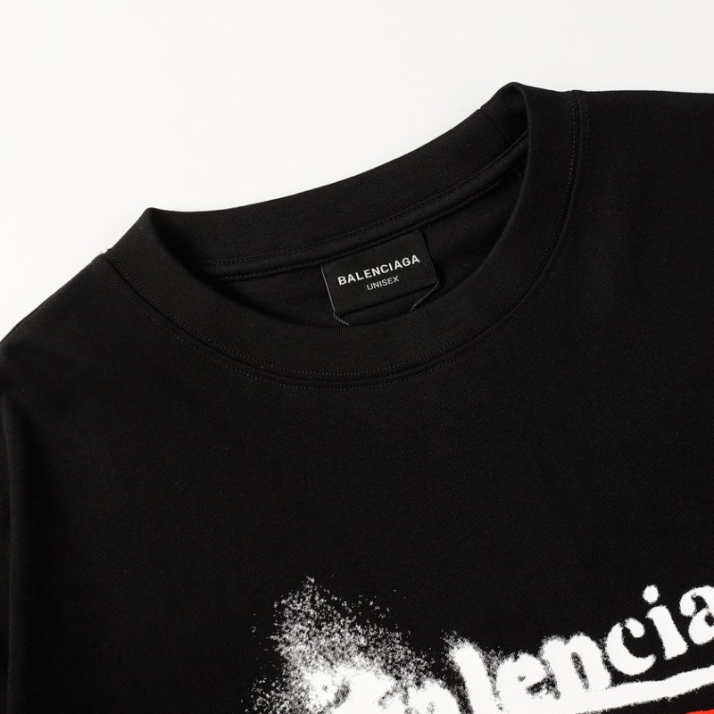 BALENCIAGA 2024 SS Blurred Cola Splatter Logo T-Shirt 350g Custom Double-Yarn Cotton (Black/White, Unisex)