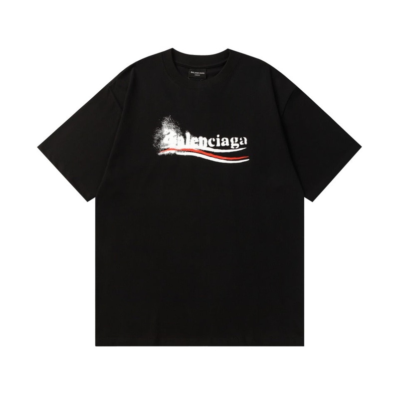 BALENCIAGA 2024 SS Blurred Cola Splatter Logo T-Shirt  350g Custom Double-Yarn Cotton (Black/White, Unisex)