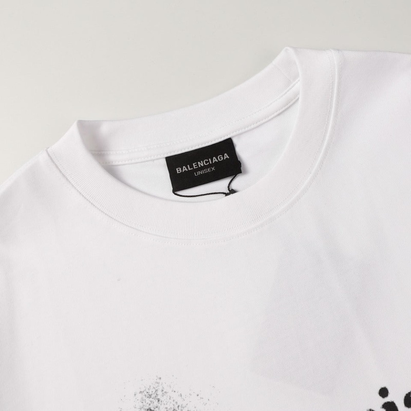 BALENCIAGA 2024 SS Blurred Cola Splatter Logo T-Shirt 350g High-Density Cotton (Black/White, Unisex)