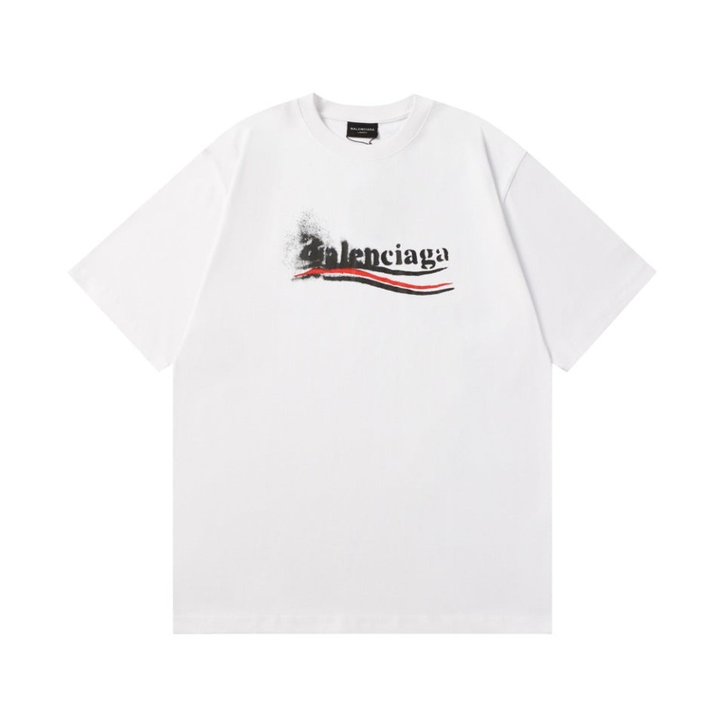 BALENCIAGA 2024 SS Blurred Cola Splatter Logo T-Shirt  350g High-Density Cotton (Black/White, Unisex)