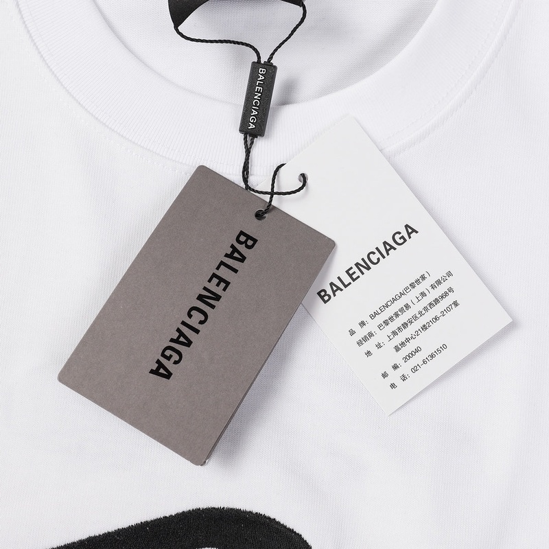 BALENCIAGA 2023 Embroidered Logo Oversized T-Shirt 350g Premium Cotton (Black/White, XSL)
