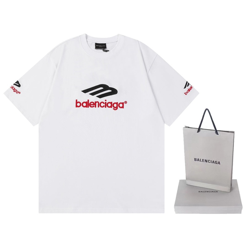 BALENCIAGA 2023 Embroidered Logo Oversized T-Shirt  350g Premium Cotton (Black/White, XSL)