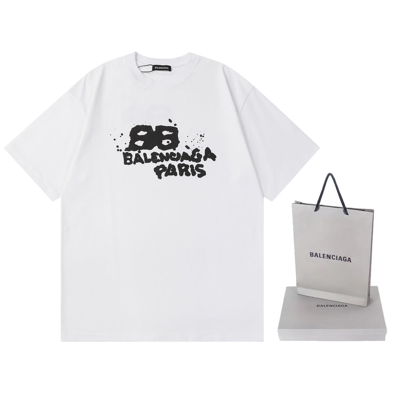 BALENCIAGA 23SS Graffiti Print Distressed T-Shirt  350g Premium Cotton (Black/White, XSL)