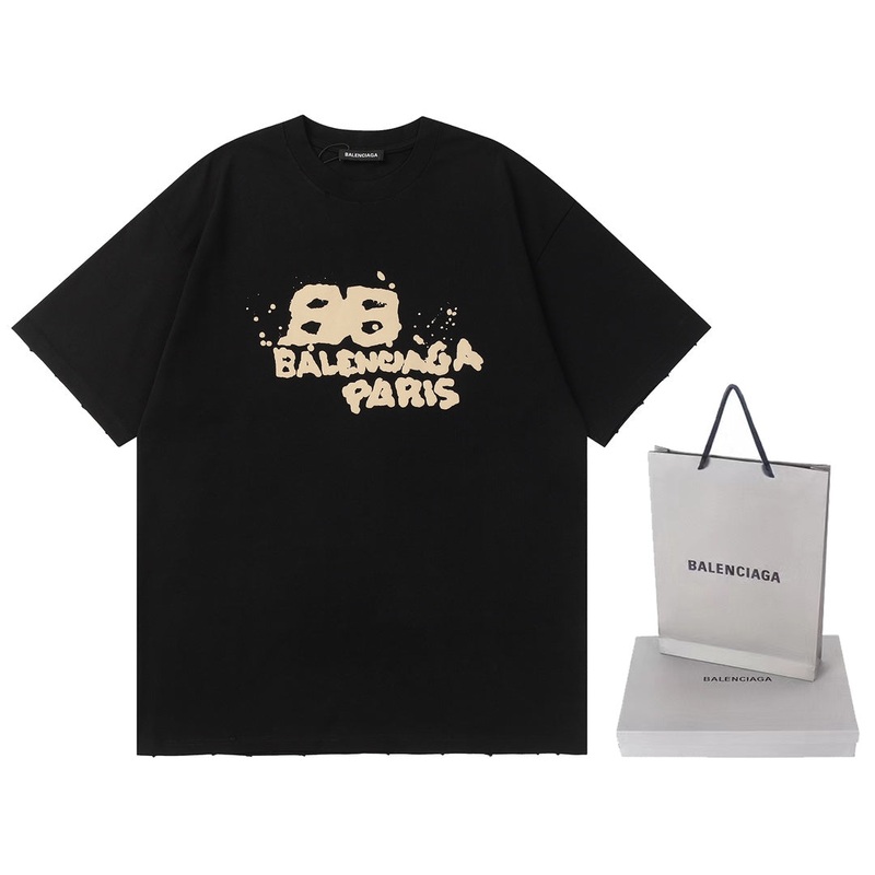 BALENCIAGA 23SS Graffiti Print Oversized T-Shirt  350g Premium Cotton (Black/White, XSL)