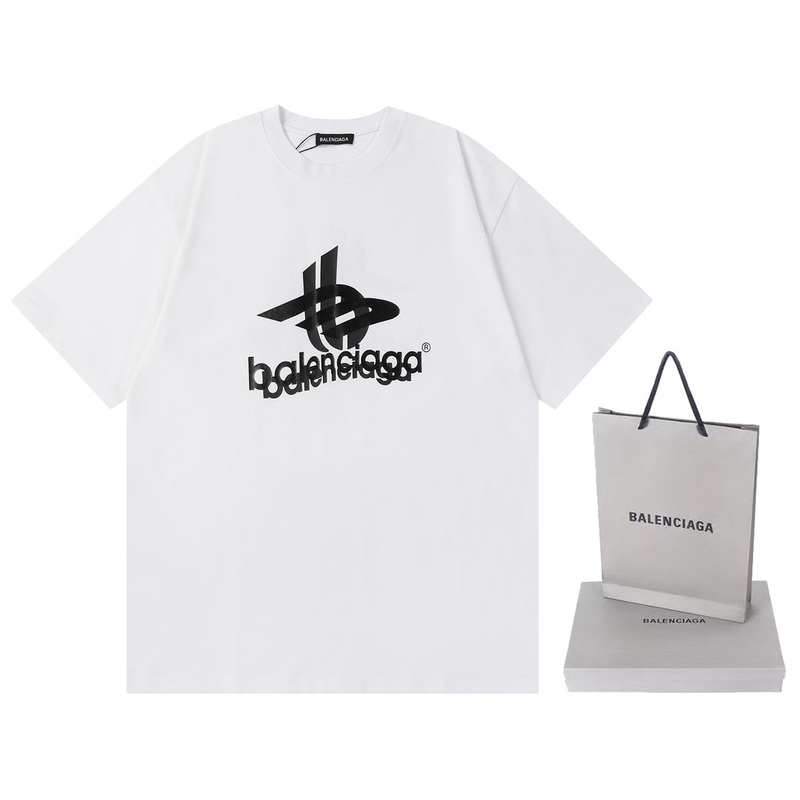 BALENCIAGA 23SS Overlapping Logo Print T-Shirt  350g Premium Cotton (Black/White, XSL)