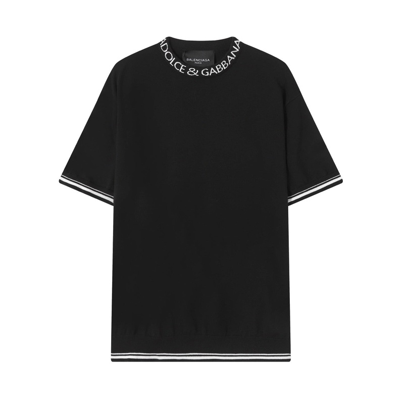 BALENCIAGA Jacquard-Knit Collar T-Shirt  Unisex Premium Cotton Tee (Black/White, XSL)