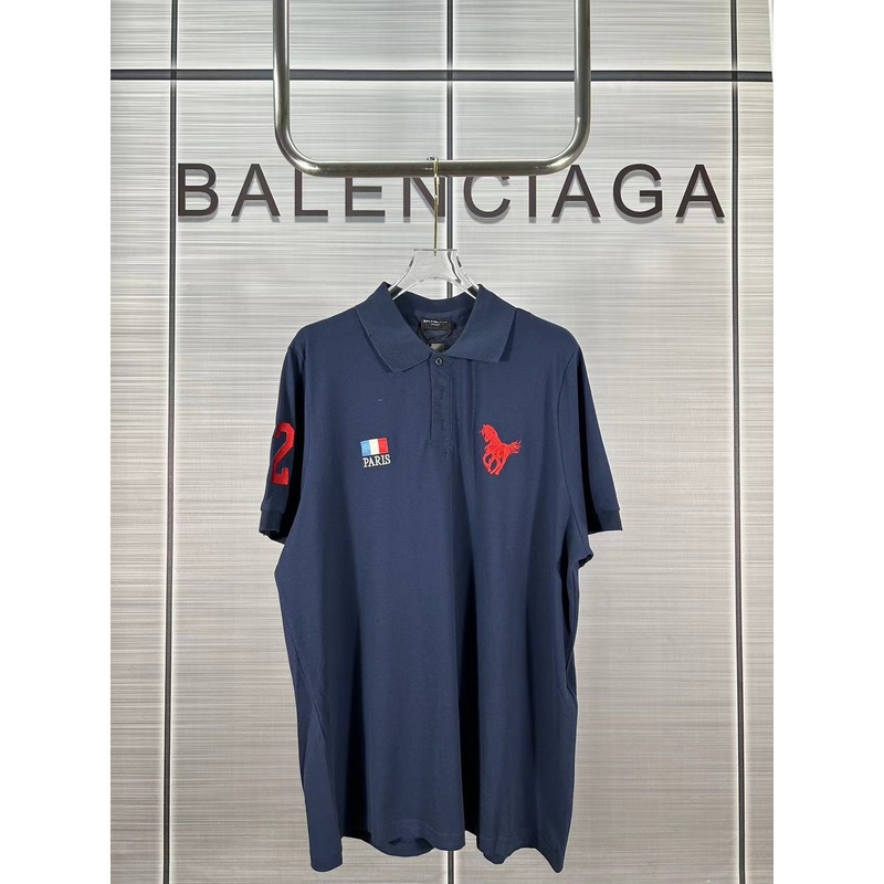 BALENCIAGA 24SS Embroidered Warhorse Polo Shirt  Unisex Relaxed Fit (Size 13)